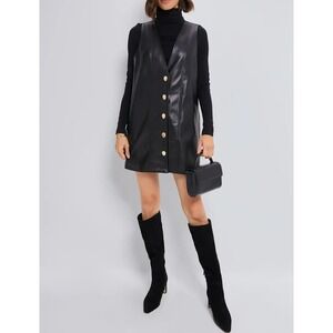 Tuckernuck Hyacinth House black button faux  Leather Mini Pinafore Dress L- New